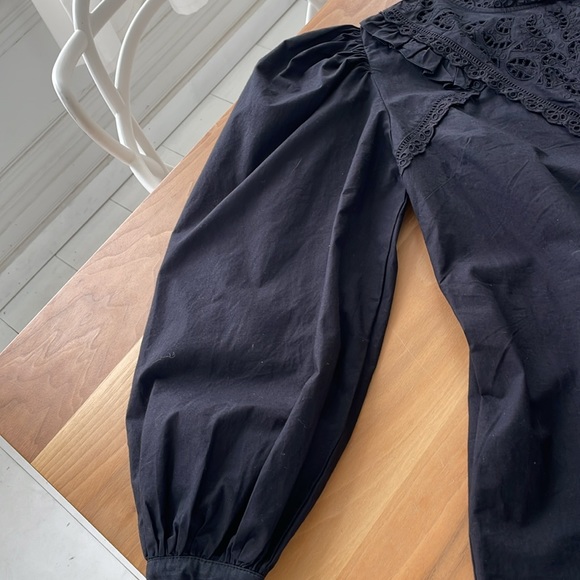 ZARA BWT BLACK COTTON PUFF SLEEVE DRESS - Picture 2 of 6